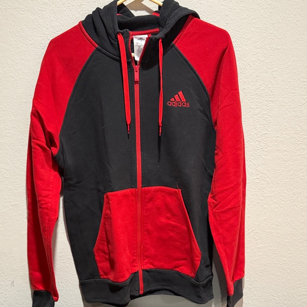Adidas Men's Zip-Up Red and Black Sweater